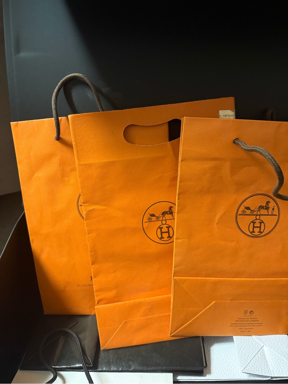 Hermes Orange Shopping Bags Trio